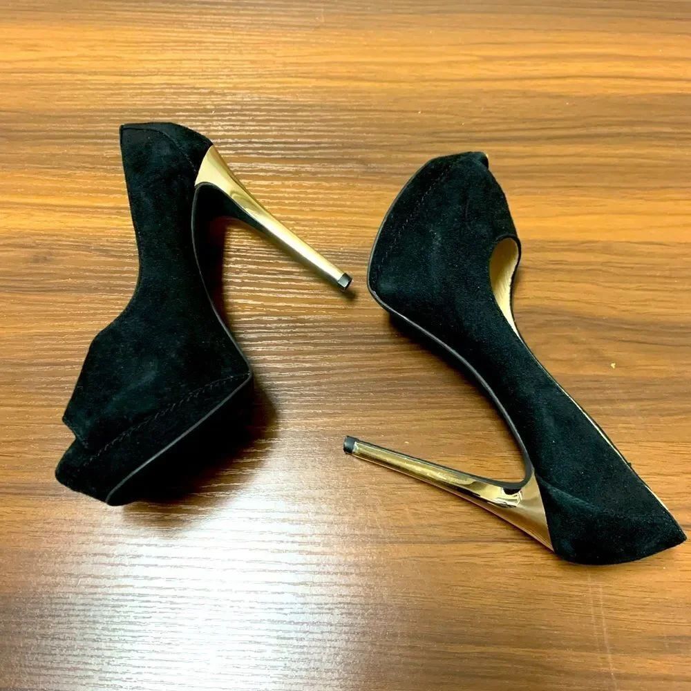 Michael Kors gold heel platform evening peep toe shoes sz 5 1/2M